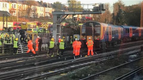 Derailed train