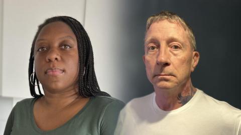 Keisha, a black woman with long braids, is shown on the left wearing a silver top. Chris Sayudo, a white man who is wearing a white T-shirt and has a tattoo on his neck, is shown on the right