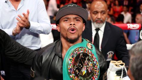 Shakur Stevenson celebrates beating William Zepeda in 2025