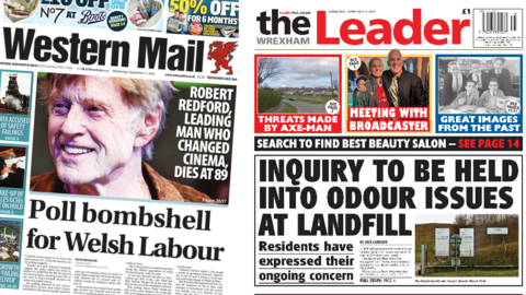 Front pages of Western Mail and the Wrexham Leader side by side