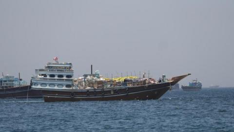 A number of commercial ships seen in the Strait of Hormuz