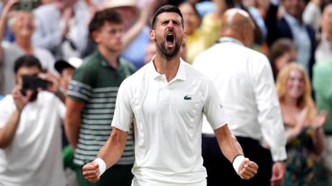 Novak Djokovic celebrates