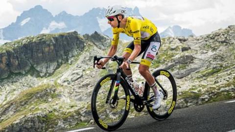 Tadej Pogacar riding on Saturday's penultimate stage