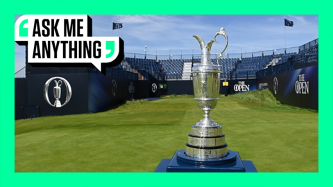 The Open's claret jug with an Ask Me Anything border around it
