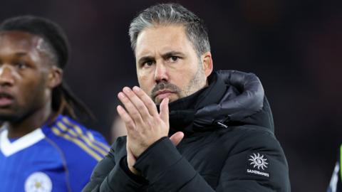 Leicester City boss Marti Cifuentes applauds the fans after the 3-0 loss at Southampton