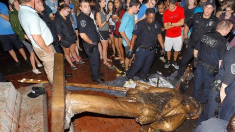 Toppled statue, Chapel Hill, 21 Aug 18