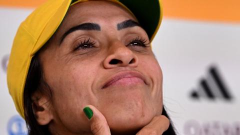 Brazil forward Marta at a World Cup news conference