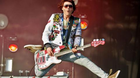 Nicky Wire of Manic Street Preachers performs at Glastonbury Festival in 2014