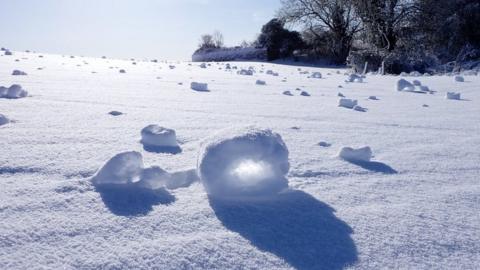 Snow rollers in Annahilt field