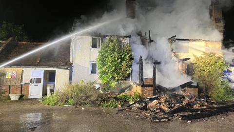 A fire on Roestock Lane, Colney Heath, Hertfordshire