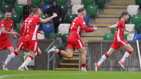 Ryan Corrigan celebrates scoring for Cliftonville