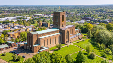 An aeral image of Guildford Cathedral