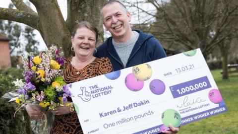 Lottery winner Karen Dakin with her husband Jeff Dakin