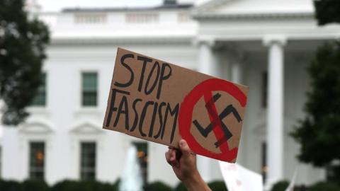 White House with anti-Nazi sign