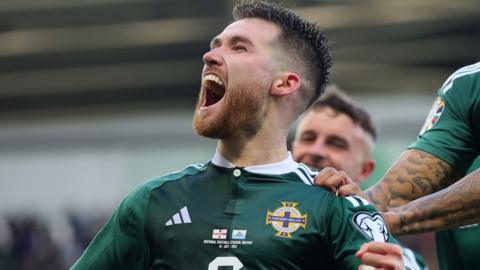 NI's Paul Smyth celebrates scoring the opener against San Marino