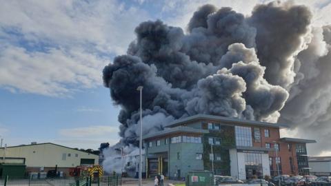 Smoke rising from the building