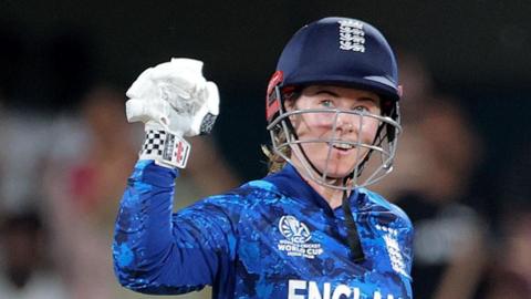 Tammy Beaumont celebrates England's win over South Africa
