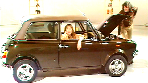 Lesley Judd and Peter Purves with a luxury Mini Clubman GT