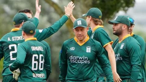 Guernsey celebrate taking a wicket