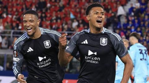 Ezri Konsa and Ollie Watkins celebrating an Aston Villa goal
