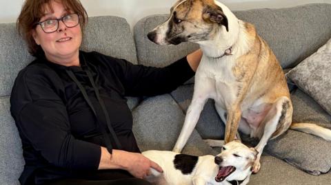 With her lurcher Tigger and Jack Russell Brodie to keep her company, Sarah has been spending time recuperating at her daughter's house.