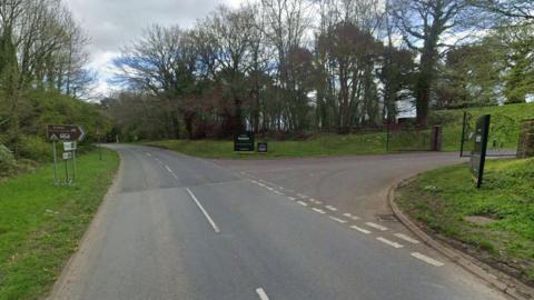 Google Street View of road and entrance to Exeter Racecourse