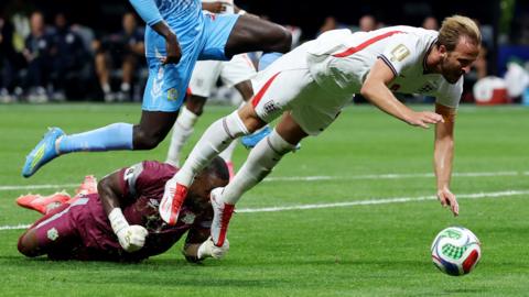 England's Harry Kane goes down wanting a penalty against DR Congo