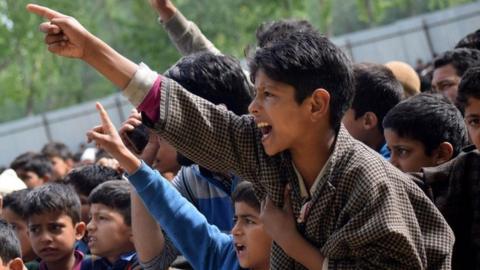 The funeral of five militants in Shopian district