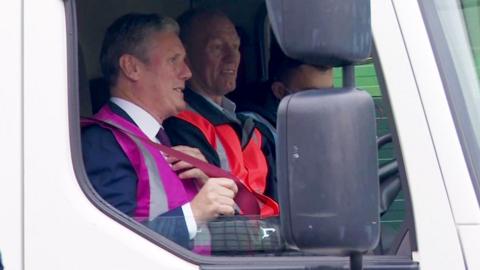 Sir Keir Starmer in a lorry with instructors