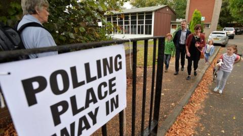 Voters at Broomhill Primary School polling station on September 18, 2014 in Glasgow, Scotland.