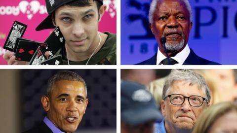 Clockwise from top left: Dynamo the magician; Kofi Annan, Bill Gates and Barack Obama