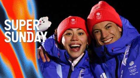 Team GB's Tabitha Stoecker and Matt Weston celebrate winning skeleton mixed team gold medal