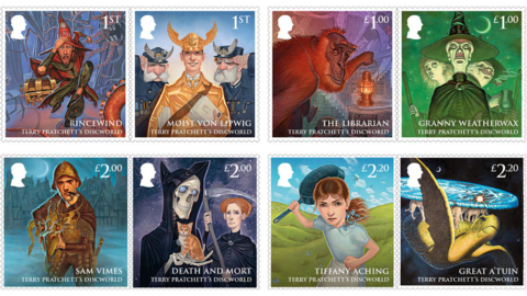 Set of stamps being issued to celebrate Terry Pratchett’s Discworld series.