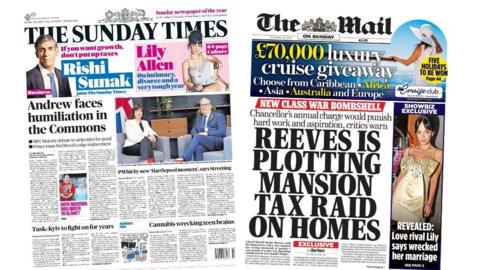 The front pages of the Sunday Times and the Mail on Sunday.