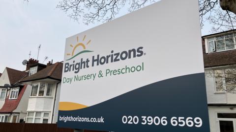 Bright Horizons day nursery preschool sign in front of houses