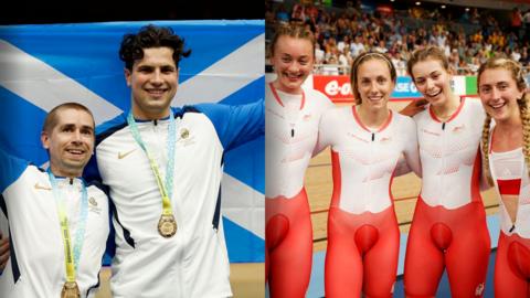 Neil Fachie, Lewis Stewart, and the England team pursuit team