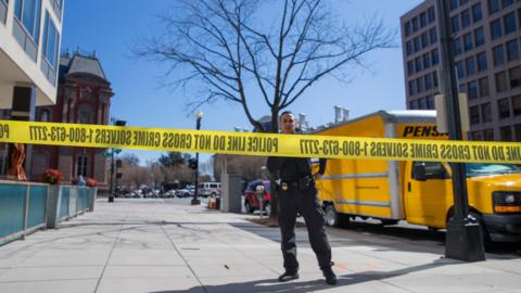 Police tape is seen outside the White House as several blocks are closed down by the United States Secret Service on March 3, 2018 in Washington, DC.