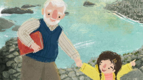 Illustration from Our Wee Place showing Emily and her Granda