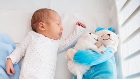 Baby sleeping with teddy