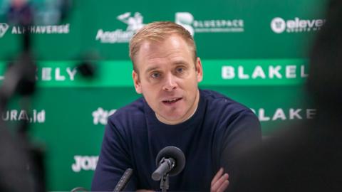 Johannes Hoff Thorup at a Norwich City press conference