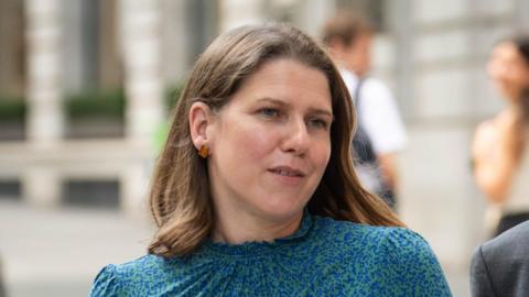 Jo Swinson seen leaving the Post Office inquiry in London