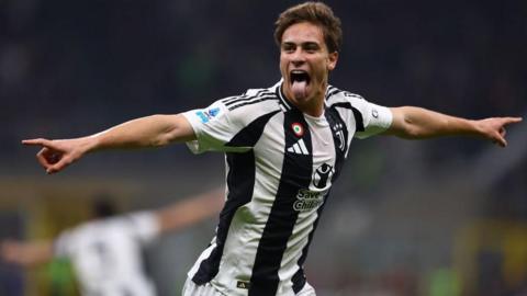 Kenan Yildiz celebrates scoring for Juventus against Inter Milan