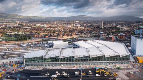 An aerial view of Grand Central Station in Belfast 