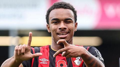 Eli Junior Kroupi celebrates scoring for Bournemouth against Nottingham Forest in the Premier League