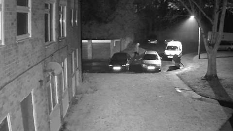 CCTV shows man walking and then running away