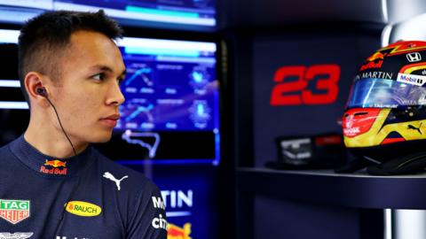 Alex Albon in the Red Bull garage