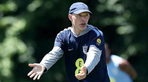 England boss Thomas Tuchel looks on during a training session at the World Cup