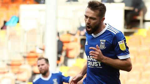 Gwion Edwards celebrates scoring for Ipswich against Blackpool