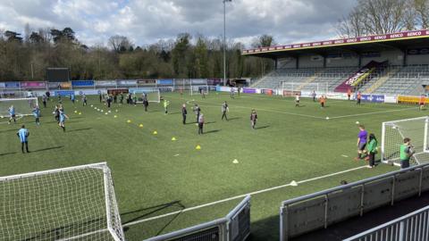 The Raiders train on the Gallagher Stadium