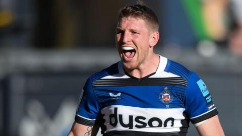 Close-up of Bath Rugby Union player Ruaridh McConnochie during a game